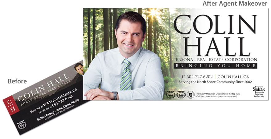 Before and after AgentMakeover branding samples