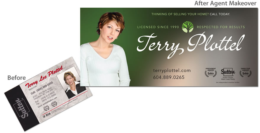 Before and after AgentMakeover branding samples