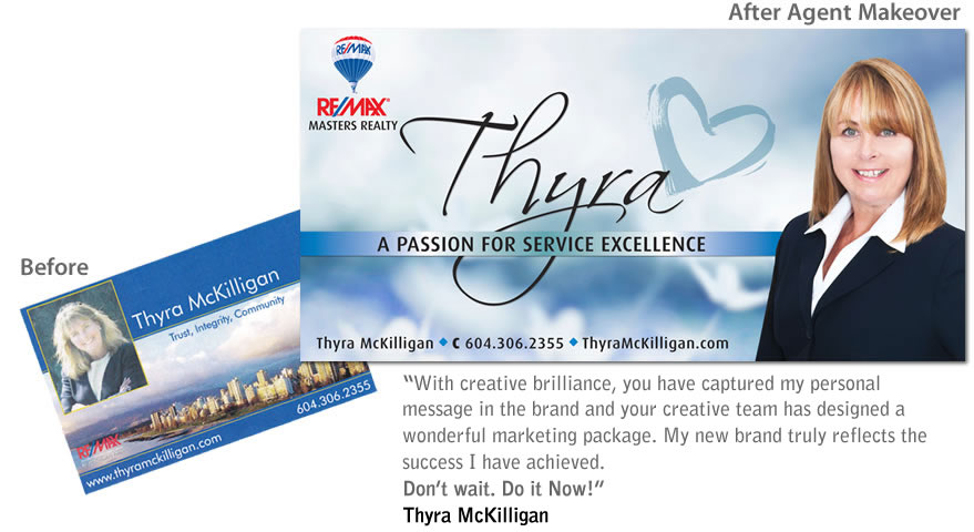 Before and after AgentMakeover branding samples