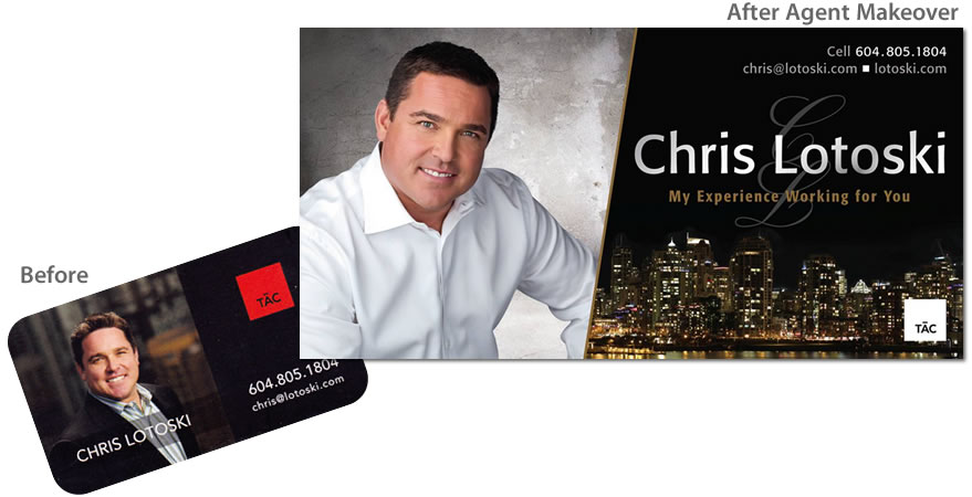 Before and after AgentMakeover branding samples
