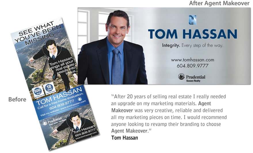 Before and after AgentMakeover branding samples