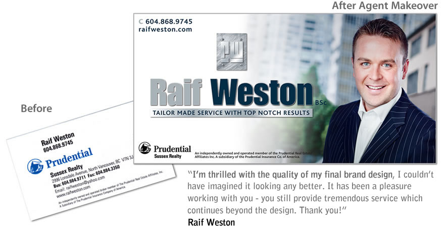 Before and after AgentMakeover branding samples